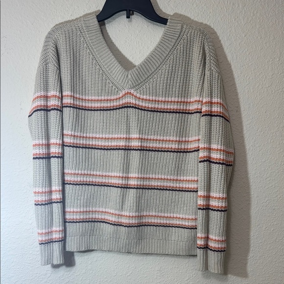 Maurices V-Neck Sweater with Button Accents - Cream and Orange Stripes - Picture 2 of 3
